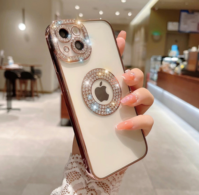 Minkštas Iphone dėklas su deimantukų imitacija