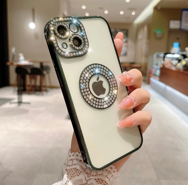 Minkštas Iphone dėklas su deimantukų imitacija